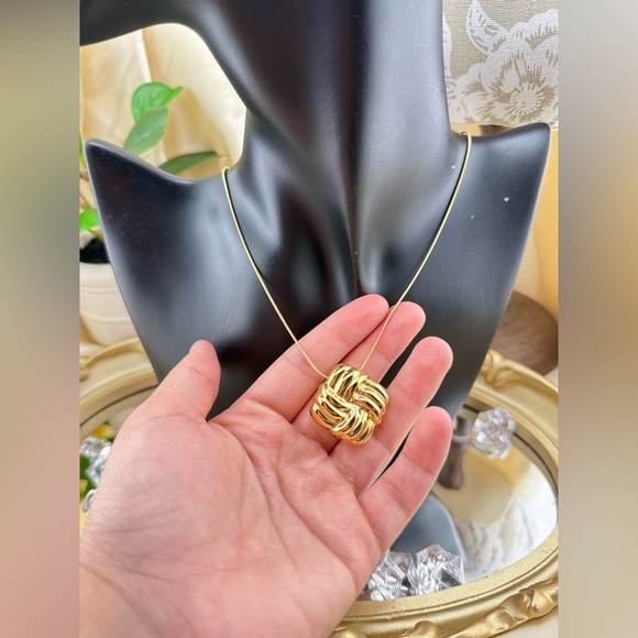 18K Gold Plated Sculptural Knot Pendant Necklace – Stainless Steel - Picture 8 of 9